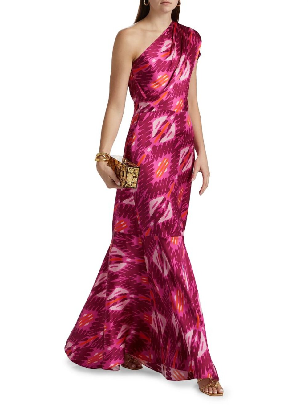 Figue Ezer Abstract Silk One-Shoulder Maxi Dress